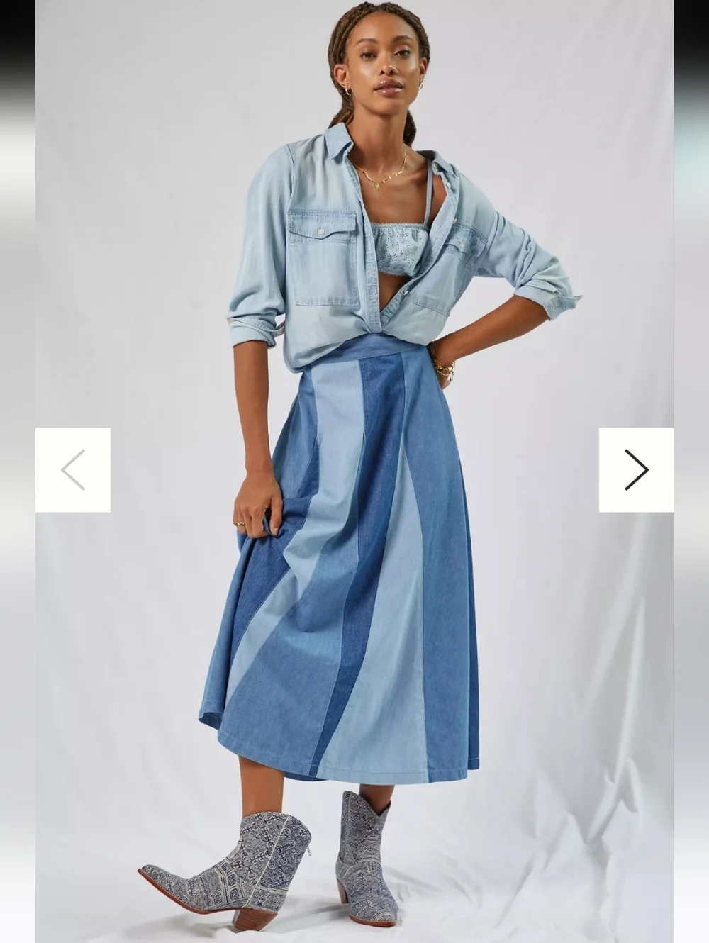 Anthropologie Love The Label Colorblocked Denim Midi Skirt - Picture 1 of 5
